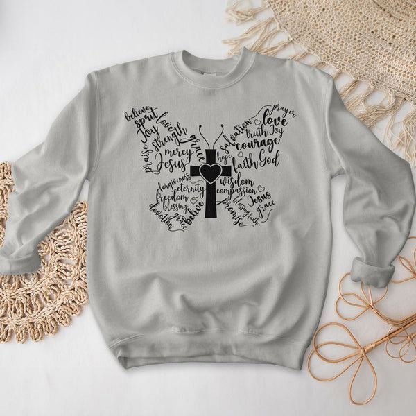 Faith Butterfly Cross Crewneck