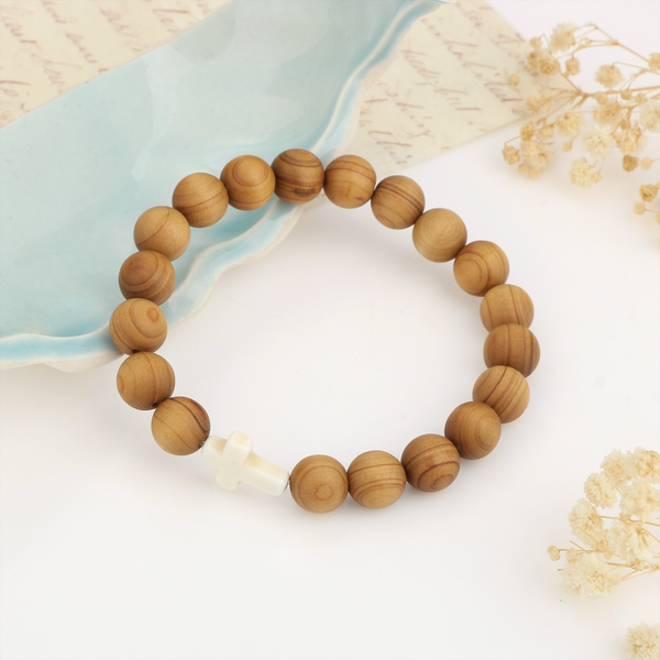 Faith Bead Wooden Bracelet - Brown