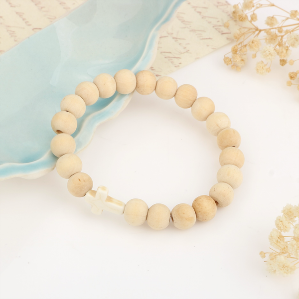 Faith Bead Wooden Bracelet - White