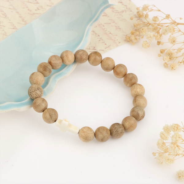 Faith Bead Wooden Bracelet - Light Brown