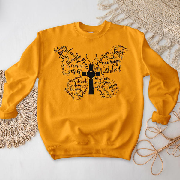 Faith Butterfly Cross Crewneck