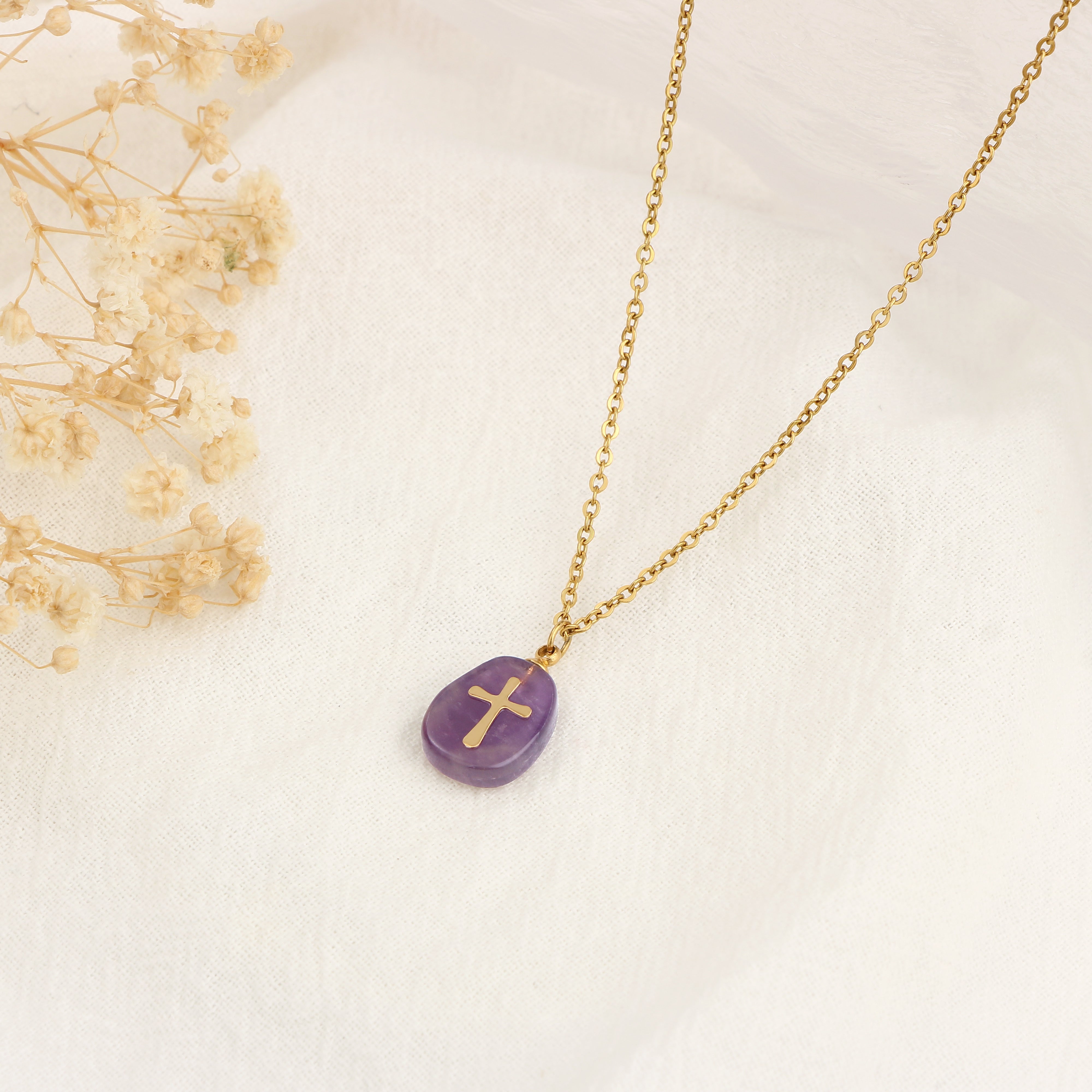 Cross Natural Stone Uplifting Necklace