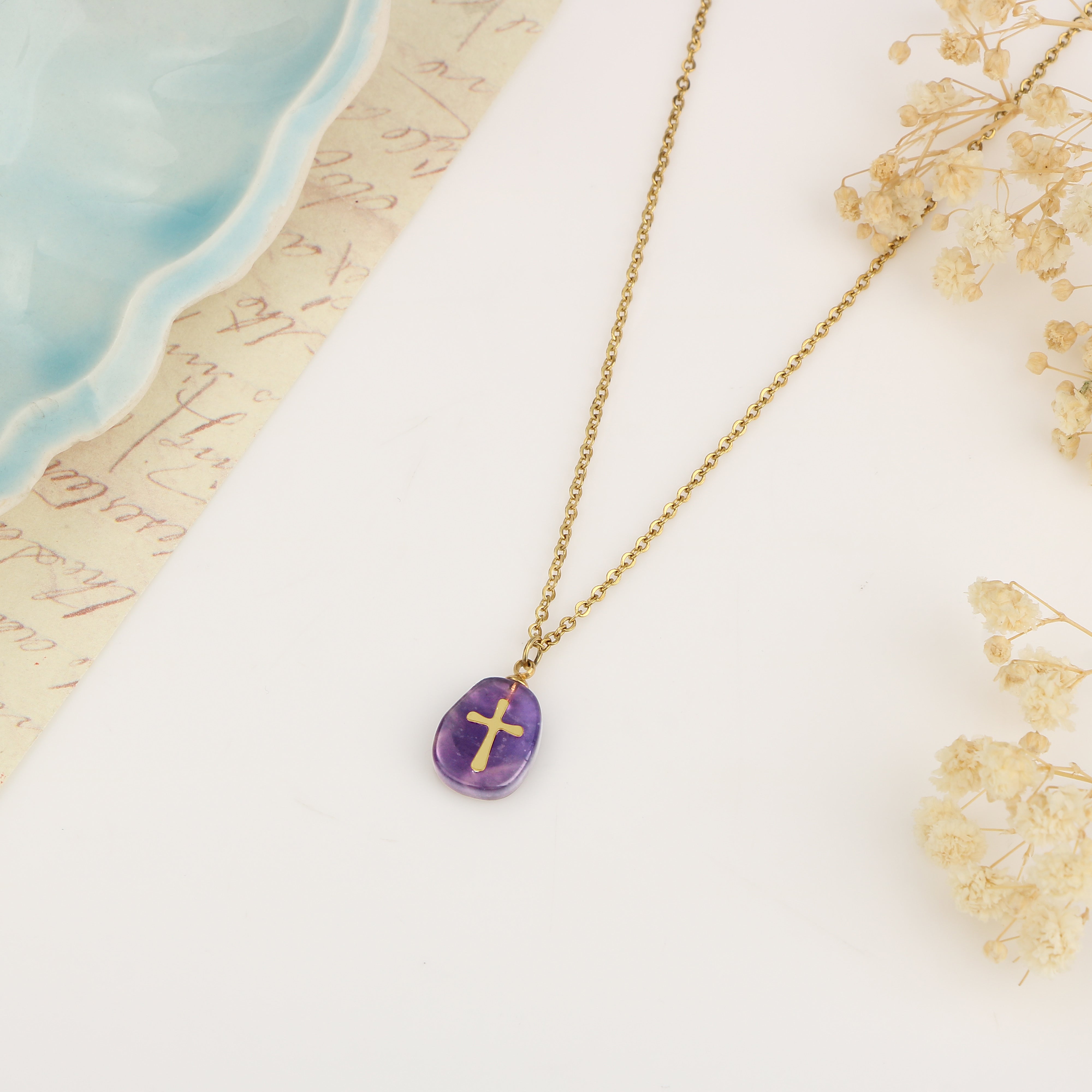 Cross Natural Stone Uplifting Necklace