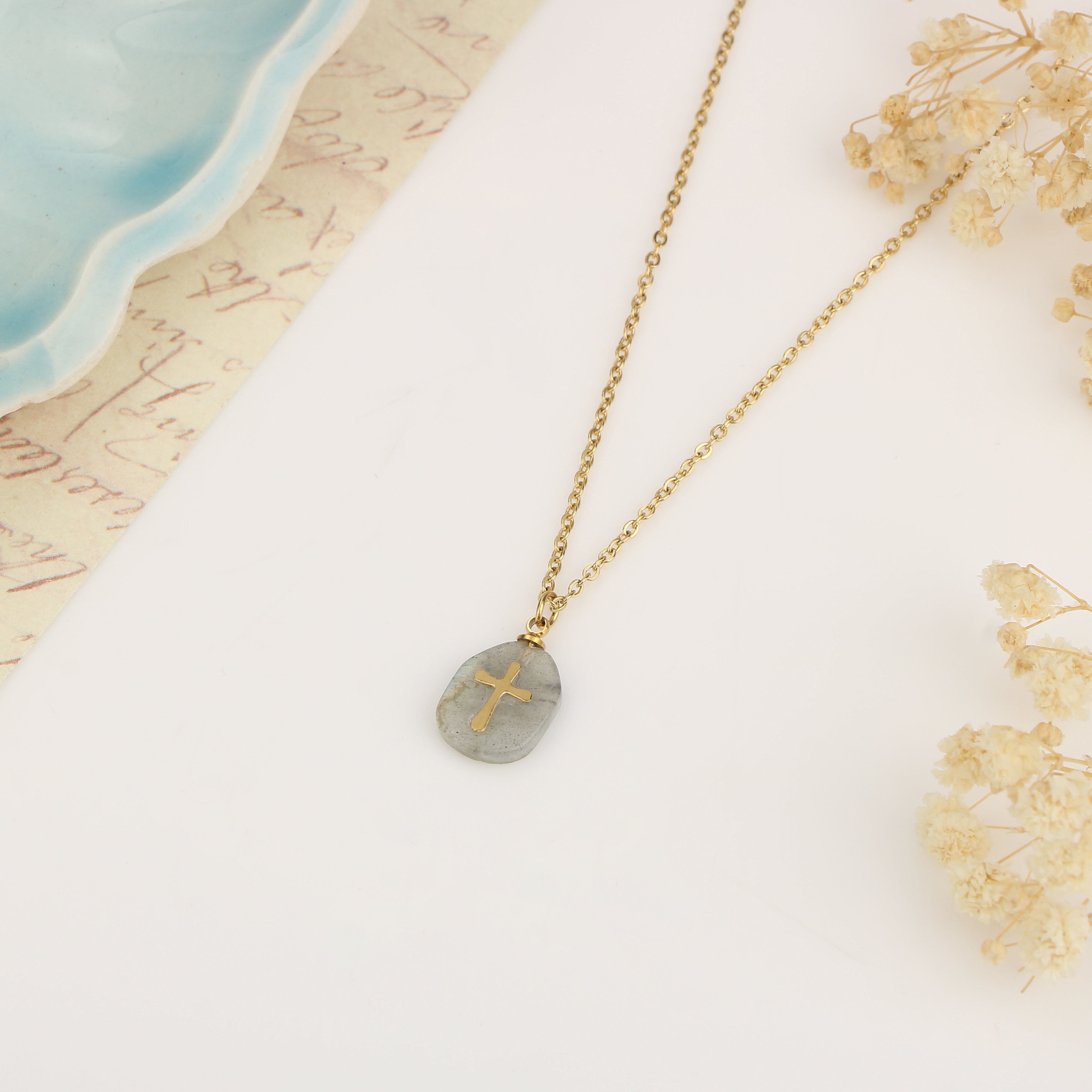 Cross Natural Stone Uplifting Necklace