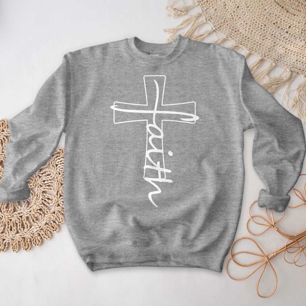 Jesus Cross White Crewneck Christian Divinity