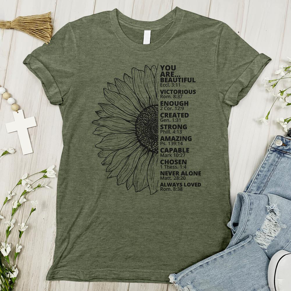 Stacked Sunflower Thankful Grateful Blessed Tee Coral Silk / M